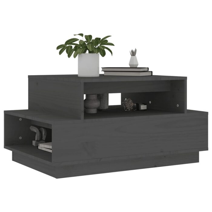 Table basse Gris 80x55x40,5 cm Bois massif de pin – Image 2