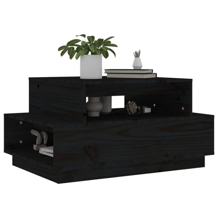 Table basse Noir 80x55x40,5 cm Bois massif de pin – Image 2