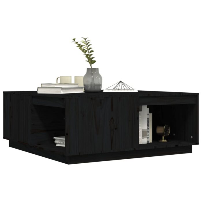 Table basse Noir 100x101x40,5 cm Bois massif de pin – Image 2