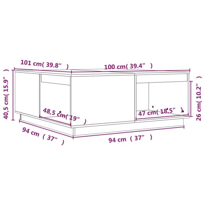 Table basse Noir 100x101x40,5 cm Bois massif de pin – Image 6