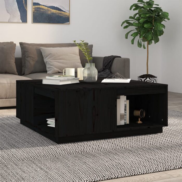 Table basse Noir 100x101x40,5 cm Bois massif de pin – Image 1