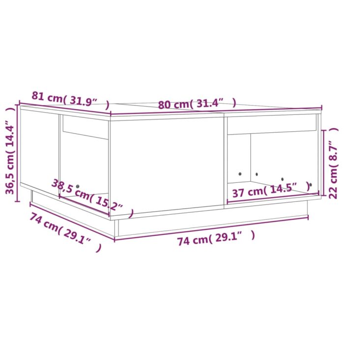 Table basse 80x81x36,5 cm Bois massif de pin – Image 6