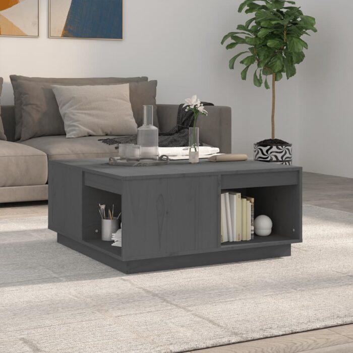 Table basse Gris 80x81x36,5 cm Bois massif de pin – Image 1