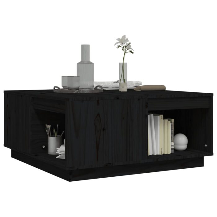 Table basse Noir 80x81x36,5 cm Bois massif de pin – Image 2