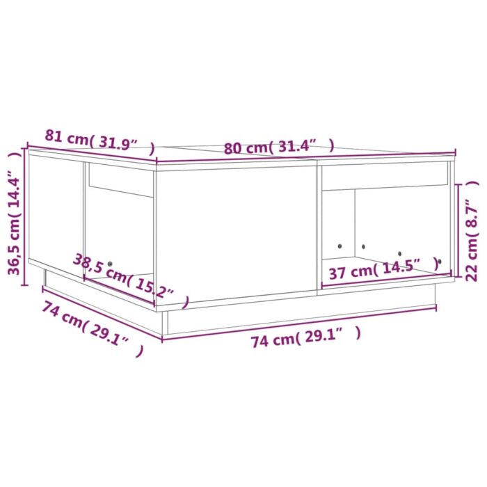 Table basse Noir 80x81x36,5 cm Bois massif de pin – Image 6