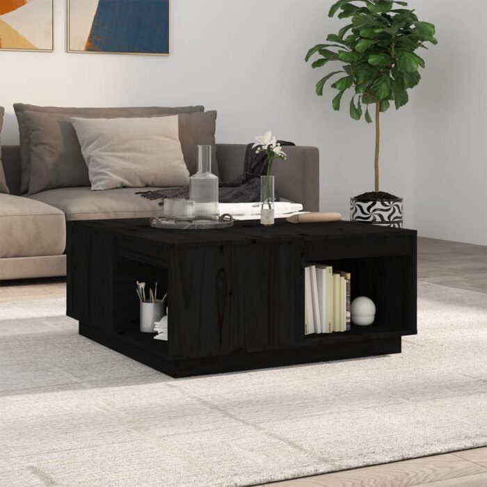 Table basse Noir 80x81x36,5 cm Bois massif de pin – Image 1