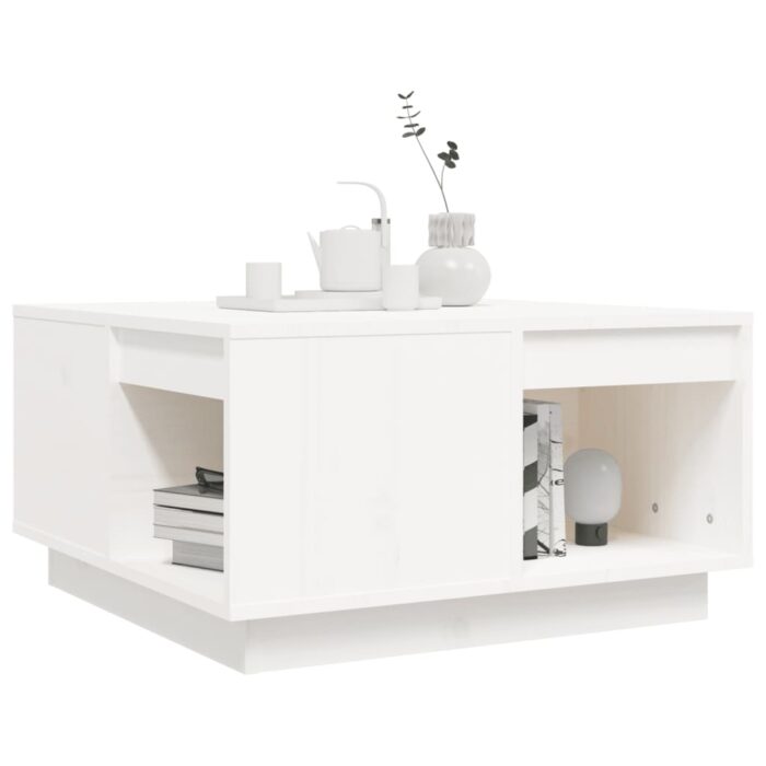 Table basse Blanc 60x61x32,5 cm Bois massif de pin – Image 2