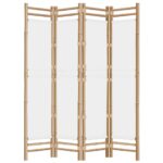 Cloison de séparation pliante 4 panneaux 160 cm Bambou et toile – Image 3
