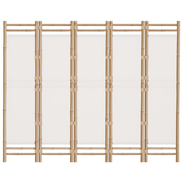 Cloison de séparation pliante 5 panneaux 200 cm Bambou et toile – Image 2