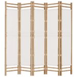 Cloison de séparation pliante 5 panneaux 200 cm Bambou et toile – Image 3