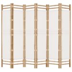 Cloison de séparation pliante 6 panneaux 240 cm Bambou et toile – Image 3