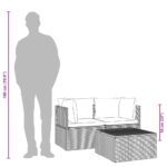 Salon de jardin 3 pcs avec coussins Gris Résine tressée – Image 11