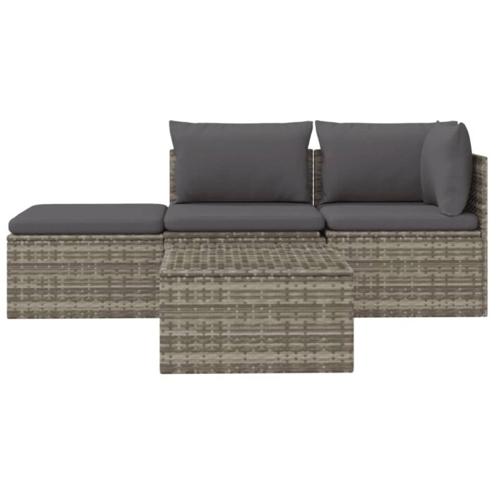 Salon de jardin 4 pcs avec coussins Gris Résine tressée – Image 2