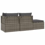 Salon de jardin 4 pcs avec coussins Gris Résine tressée – Image 4