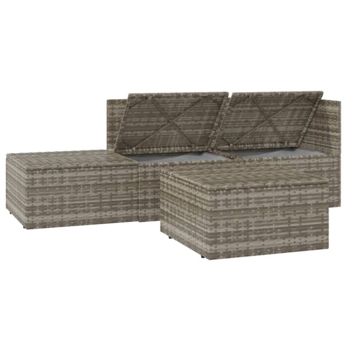 Salon de jardin 4 pcs avec coussins Gris Résine tressée – Image 5