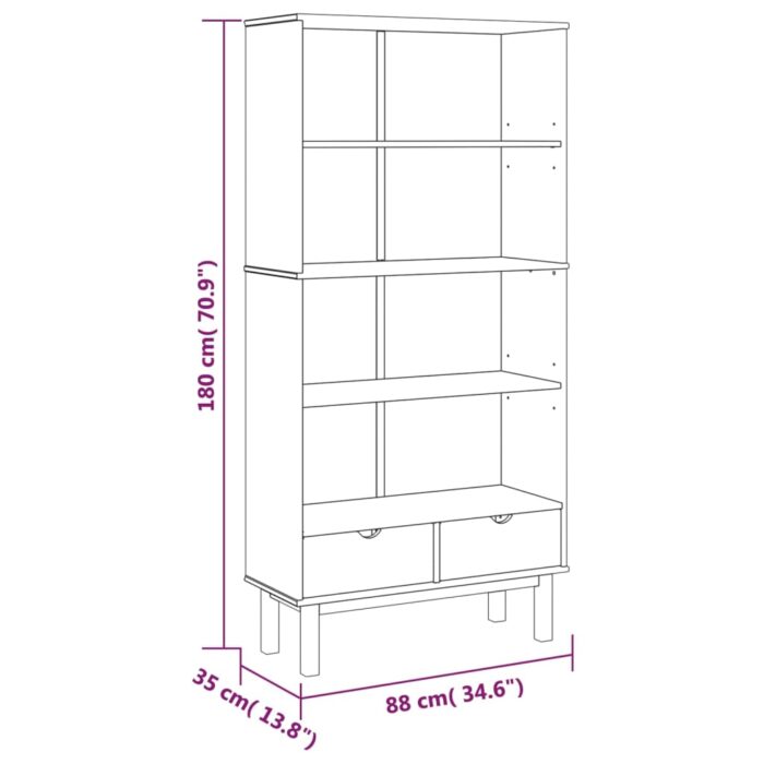 Bibliothèque OTTA avec 2 tiroirs Marron Bois massif pin – Image 4