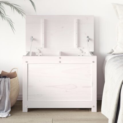 Boîte de rangement Blanc 60x32x45,5 cm Bois massif de pin