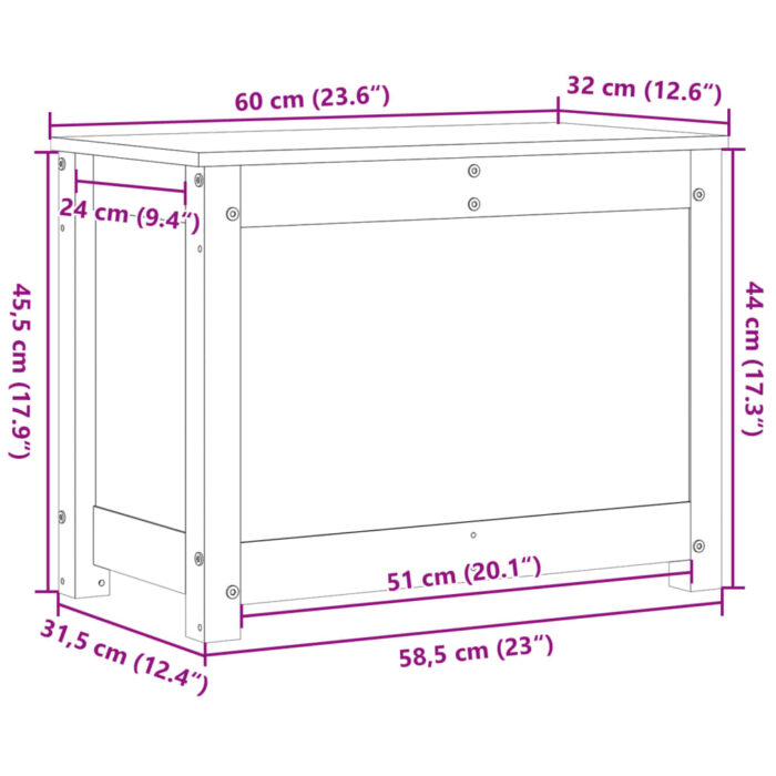 Boîte de rangement Gris 60x32x45,5 cm Bois massif de pin – Image 10