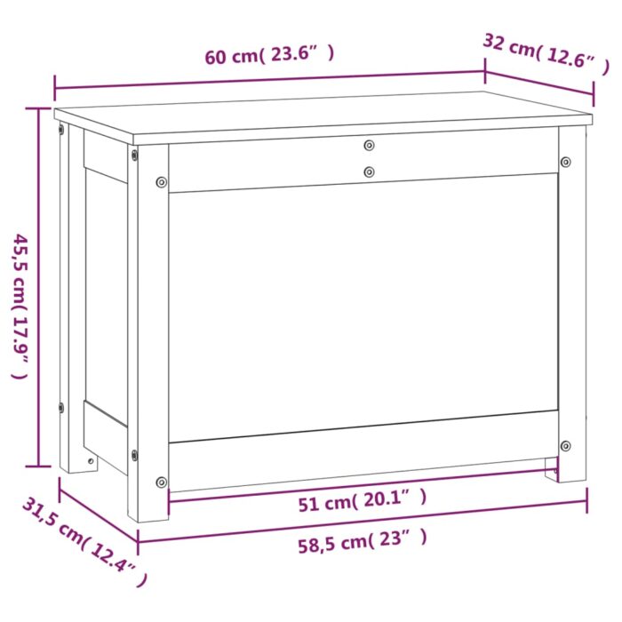 Boîte de rangement Gris 60x32x45,5 cm Bois massif de pin – Image 8