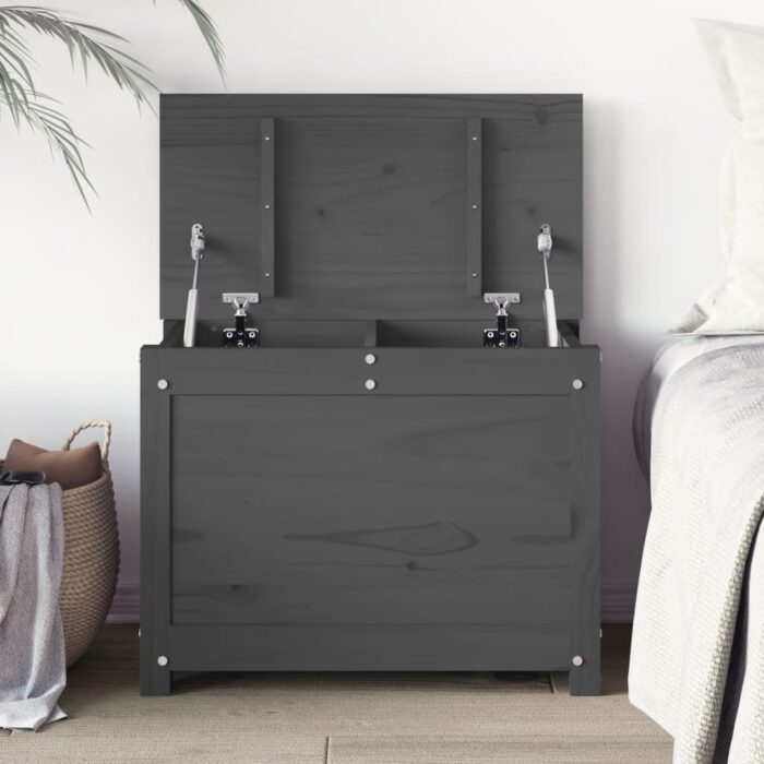 Boîte de rangement Gris 60x32x45,5 cm Bois massif de pin – Image 1