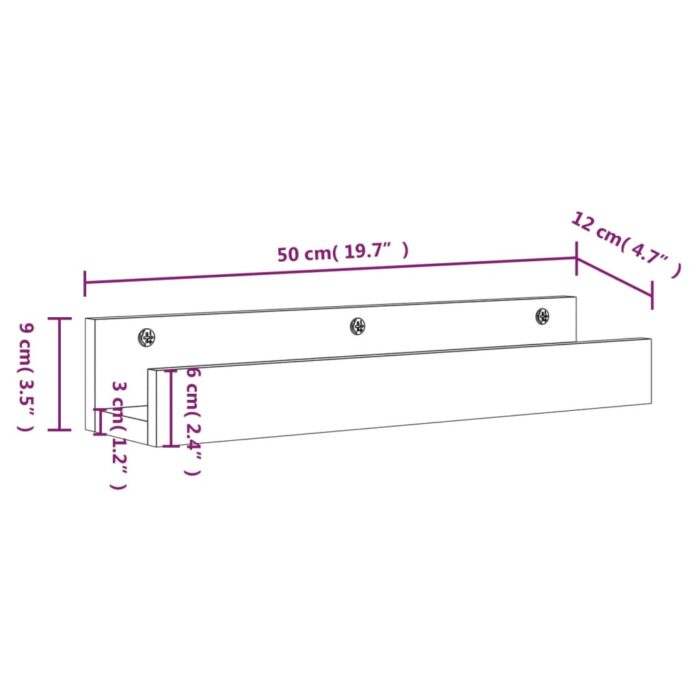Étagères murales 2 pcs Gris 50x12x9 cm Bois de pin massif – Image 7