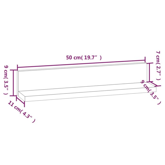 Étagères murales 2 pcs 50x11x9 cm Bois de pin massif – Image 6