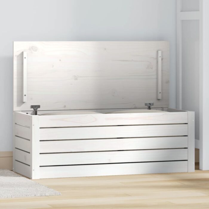 Boîte de rangement Blanc 89x36,5x33 cm Bois massif de pin – Image 1
