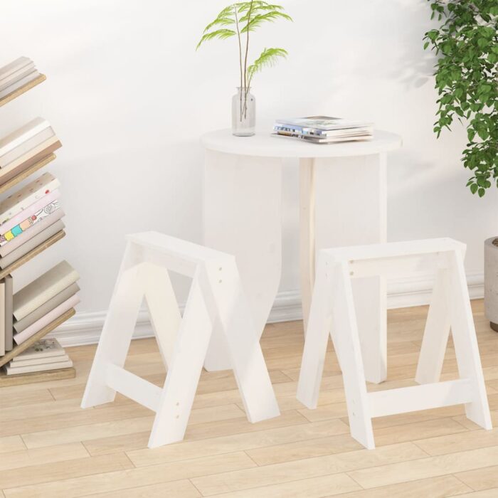 Tabourets lot de 2 blanc 40x40x45 cm bois massif de pin – Image 1