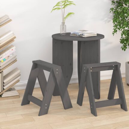 Tabourets lot de 2 gris 40x40x45 cm bois massif de pin