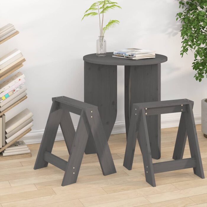 Tabourets lot de 2 gris 40x40x45 cm bois massif de pin – Image 1