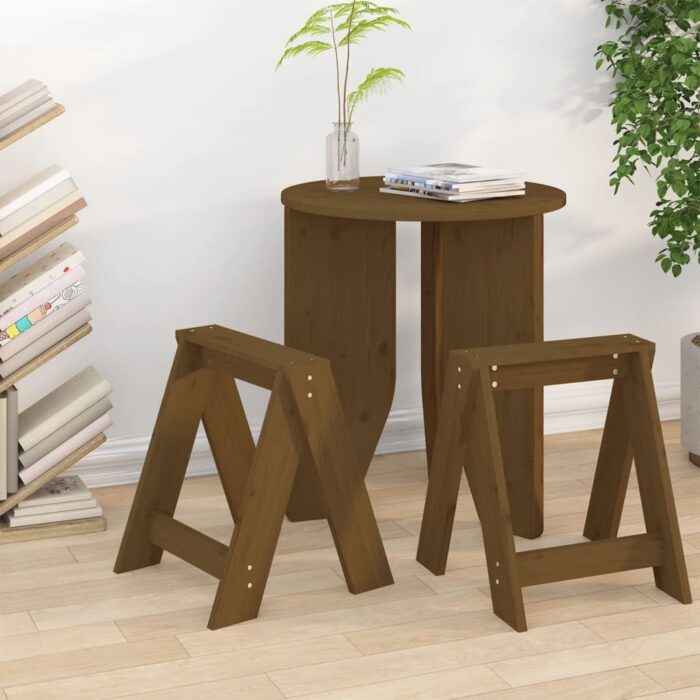 Tabourets lot de 2 marron miel 40x40x45 cm bois massif de pin – Image 1