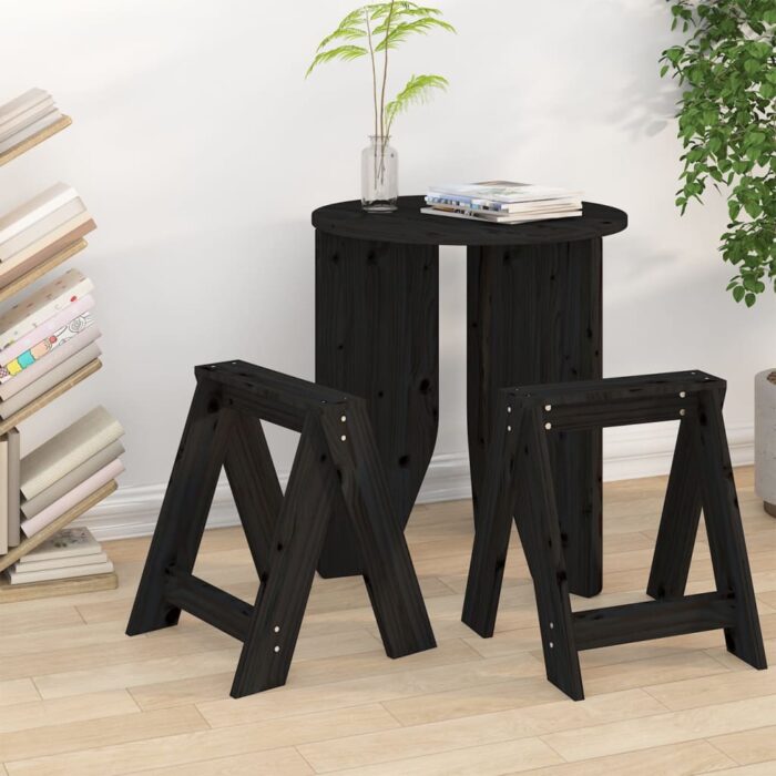 Tabourets lot de 2 noir 40x40x45 cm bois massif de pin – Image 1