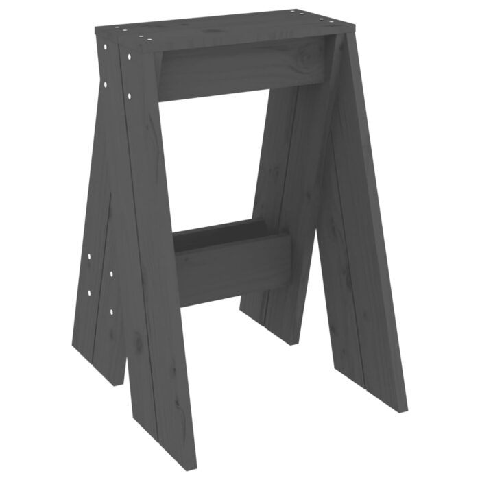 Tabourets lot de 2 gris 40x40x60 cm bois massif de pin – Image 3
