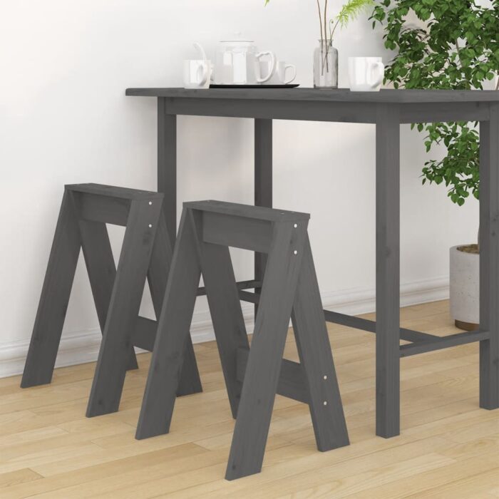Tabourets lot de 2 gris 40x40x60 cm bois massif de pin – Image 1