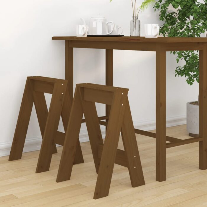 Tabourets lot de 2 marron miel 40x40x60 cm bois massif de pin – Image 1