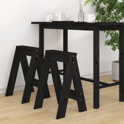 Tabourets lot de 2 noir 40x40x60 cm bois massif de pin