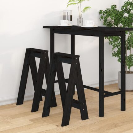 Tabourets lot de 2 noir 40x40x75 cm bois massif de pin