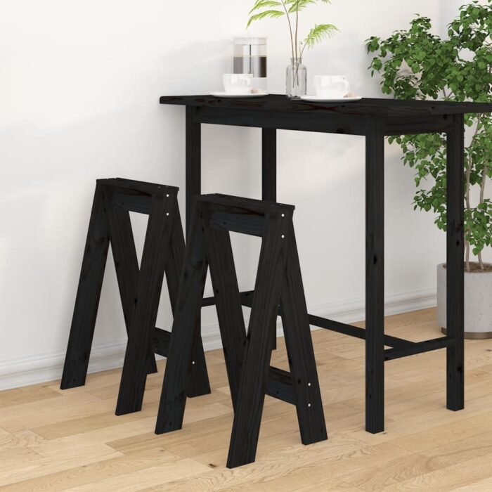 Tabourets lot de 2 noir 40x40x75 cm bois massif de pin – Image 1