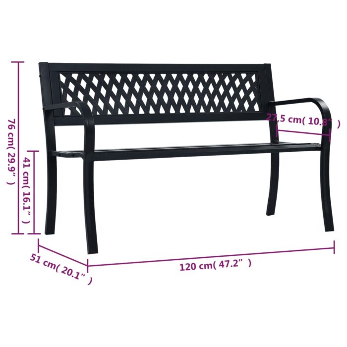 Banc de jardin Noir 120 cm Acier – Image 7