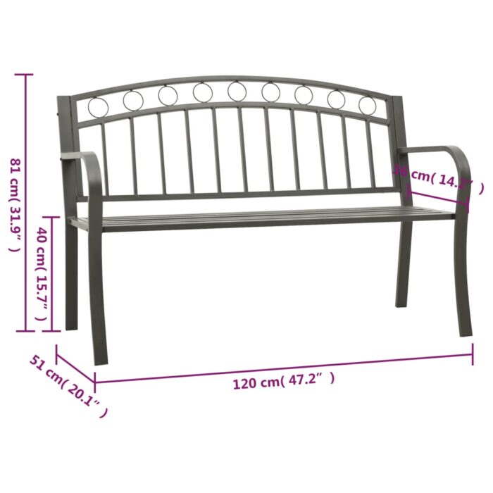 Banc de jardin Gris 120 cm Acier – Image 5