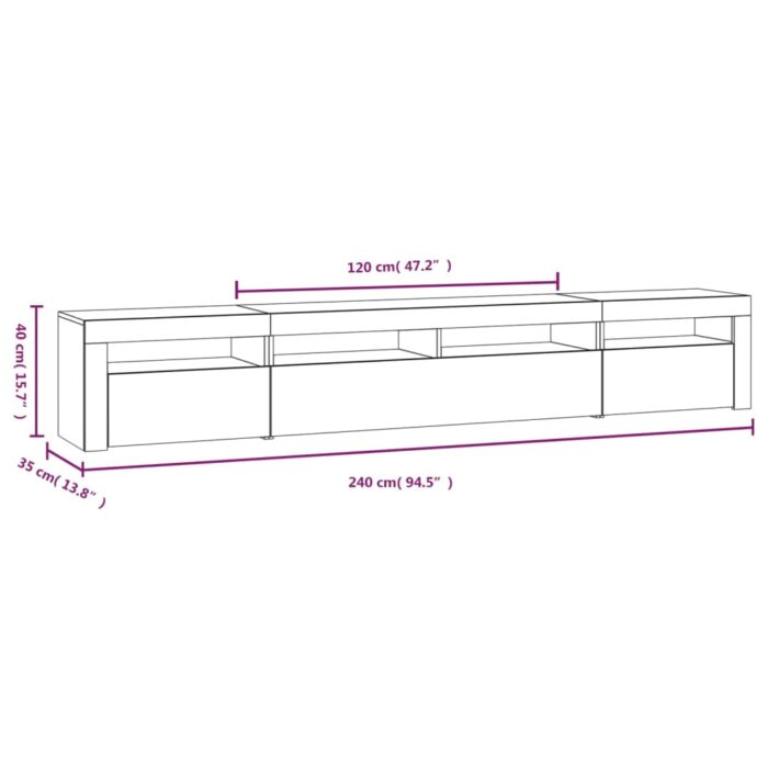 Meuble TV avec lumières LED Blanc 240x35x40 cm – Image 10