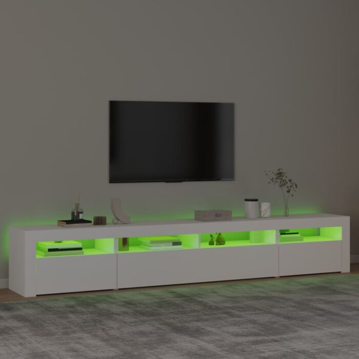 Meuble TV avec lumières LED Blanc 240x35x40 cm – Image 2