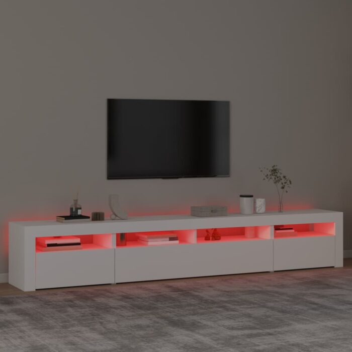 Meuble TV avec lumières LED Blanc 240x35x40 cm – Image 3