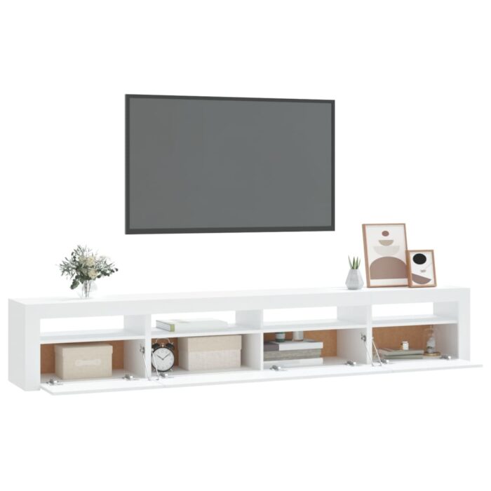 Meuble TV avec lumières LED Blanc 240x35x40 cm – Image 4
