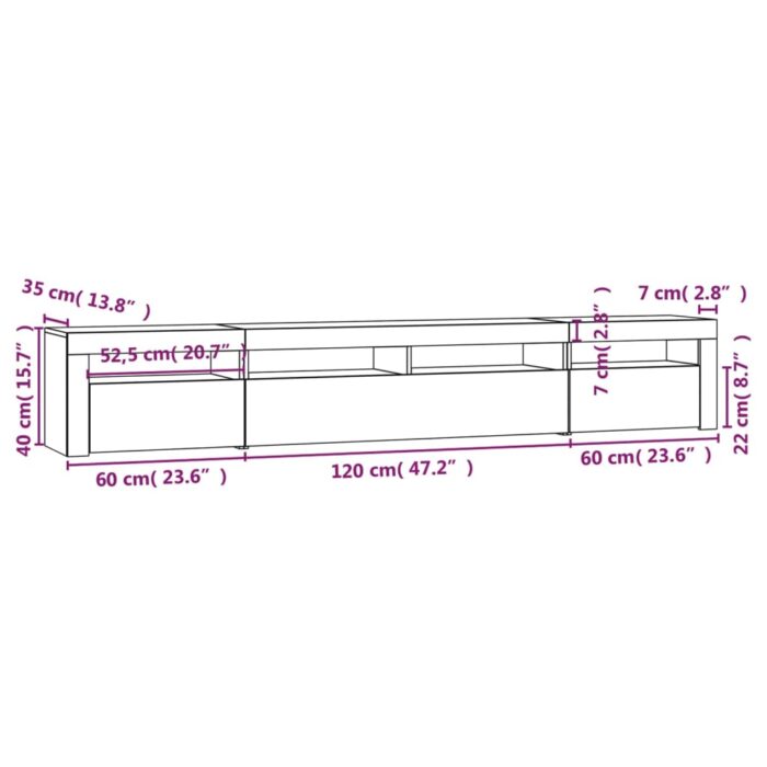Meuble TV avec lumières LED Noir 240x35x40 cm – Image 10