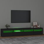 Meuble TV avec lumières LED Noir 240x35x40 cm – Image 2