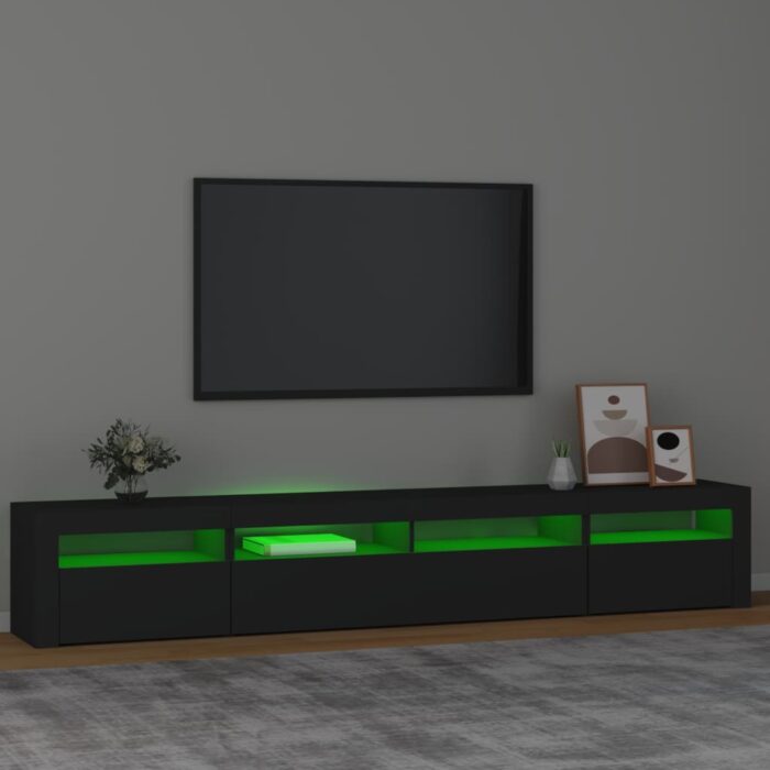 Meuble TV avec lumières LED Noir 240x35x40 cm – Image 2