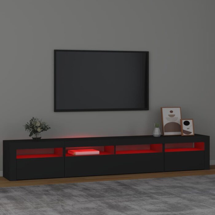 Meuble TV avec lumières LED Noir 240x35x40 cm – Image 3