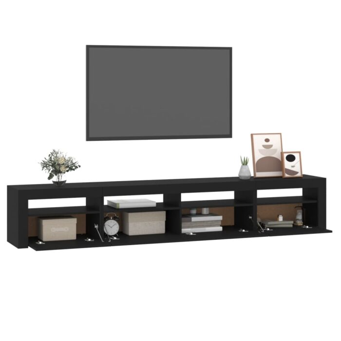Meuble TV avec lumières LED Noir 240x35x40 cm – Image 4