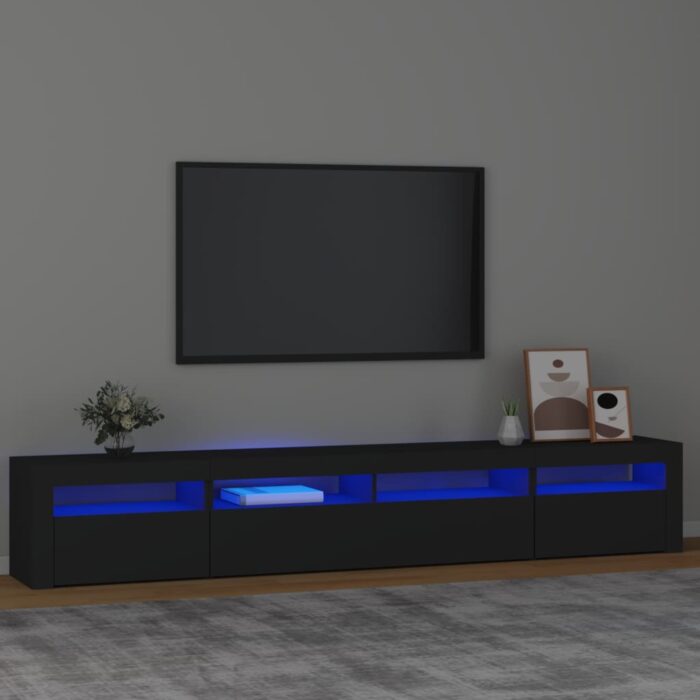 Meuble TV avec lumières LED Noir 240x35x40 cm – Image 1